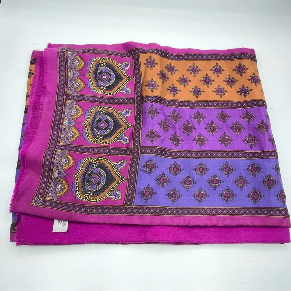 Vintage Amanda Smith Pink & Purple Silk & Wool Rectangle Scarf Large